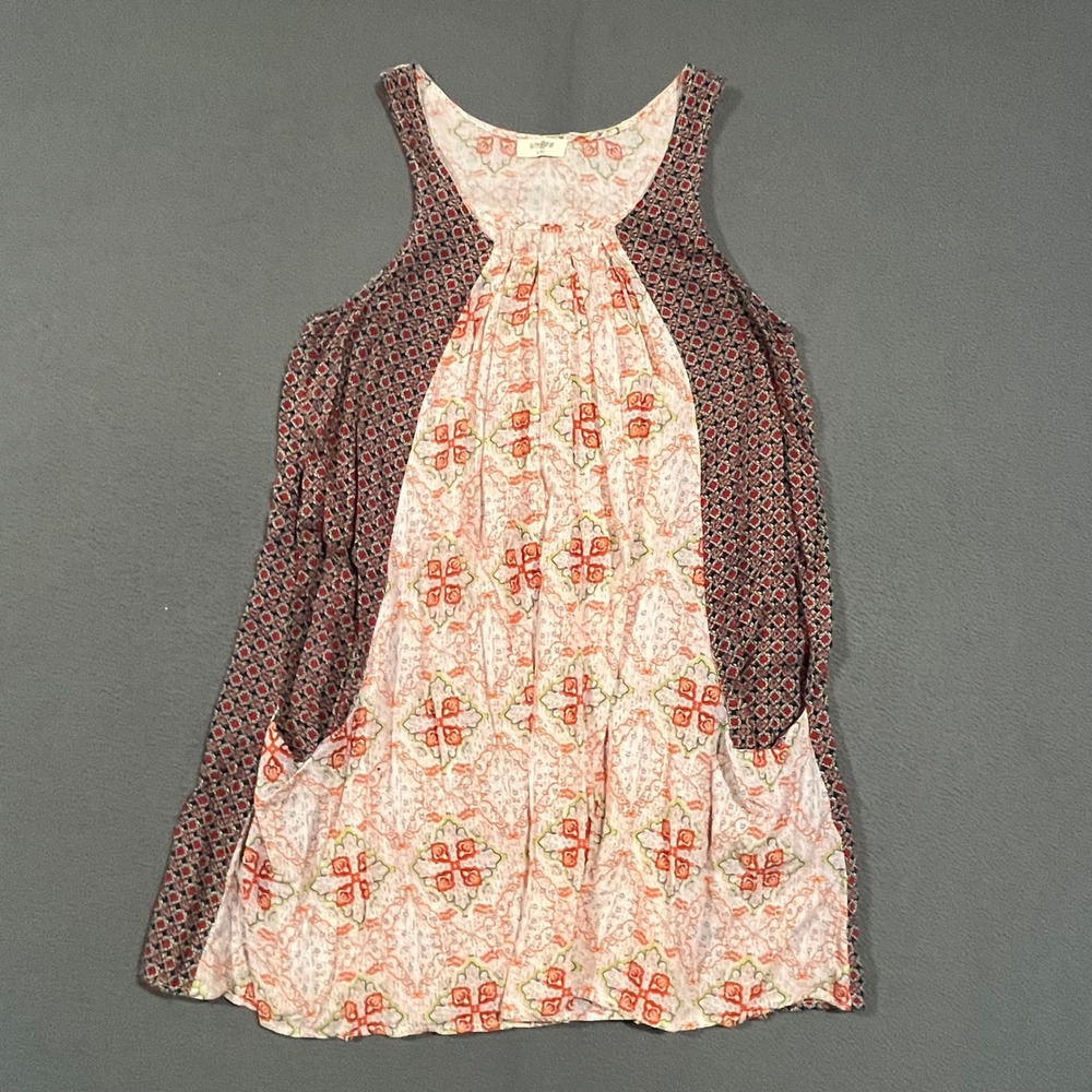 Umgee Tank Top Womens Small Multicolor Boho Mixed Print Pockets Panels Summer